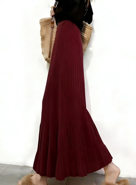 欧货高端定制红色毛呢大码半身裙女2025冬季新款加厚轻熟风琴裙子