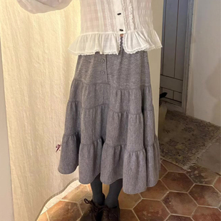 加厚减龄蛋糕裙子 新款 欧货高端定制灰色毛呢大码 半身裙女2025冬季