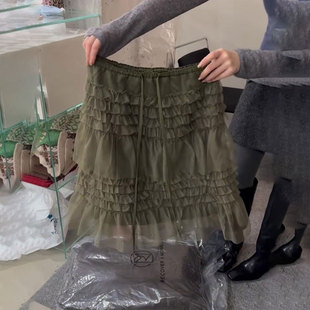 加厚减龄A字蛋糕裙 新款 欧货高端定制绿色大码 半身纱裙女2025冬季