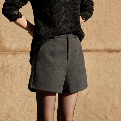 欧货高端定制灰色毛呢大码阔腿裤