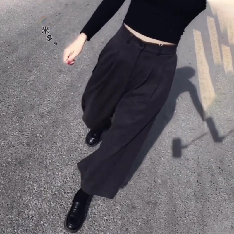 高端定制深灰色毛呢大码阔腿裤女