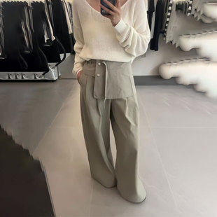 欧货高端定制浅绿色大码挡片式阔腿裤女2025秋季新款高品质裤子