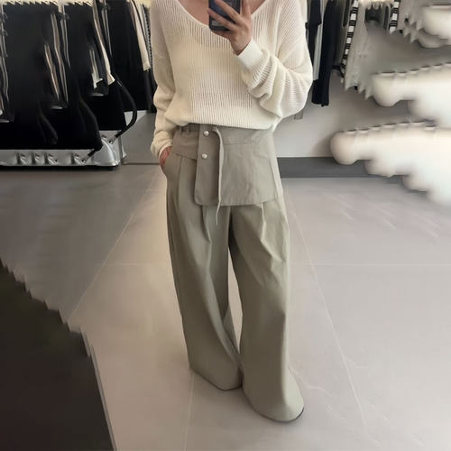 欧货浅绿色大码挡片式阔腿裤女