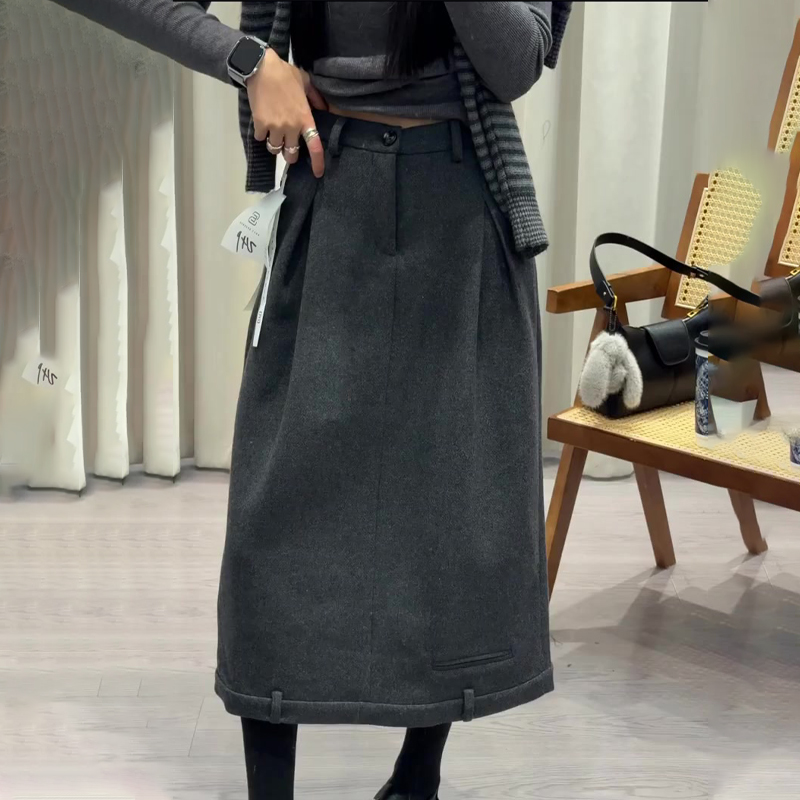 欧货高端定制灰色毛呢大码半身裙