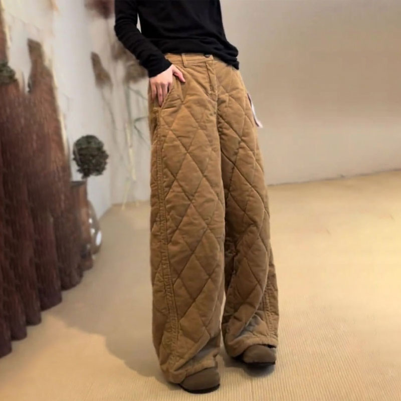 欧货高端定制咖色棉麻大码阔腿裤