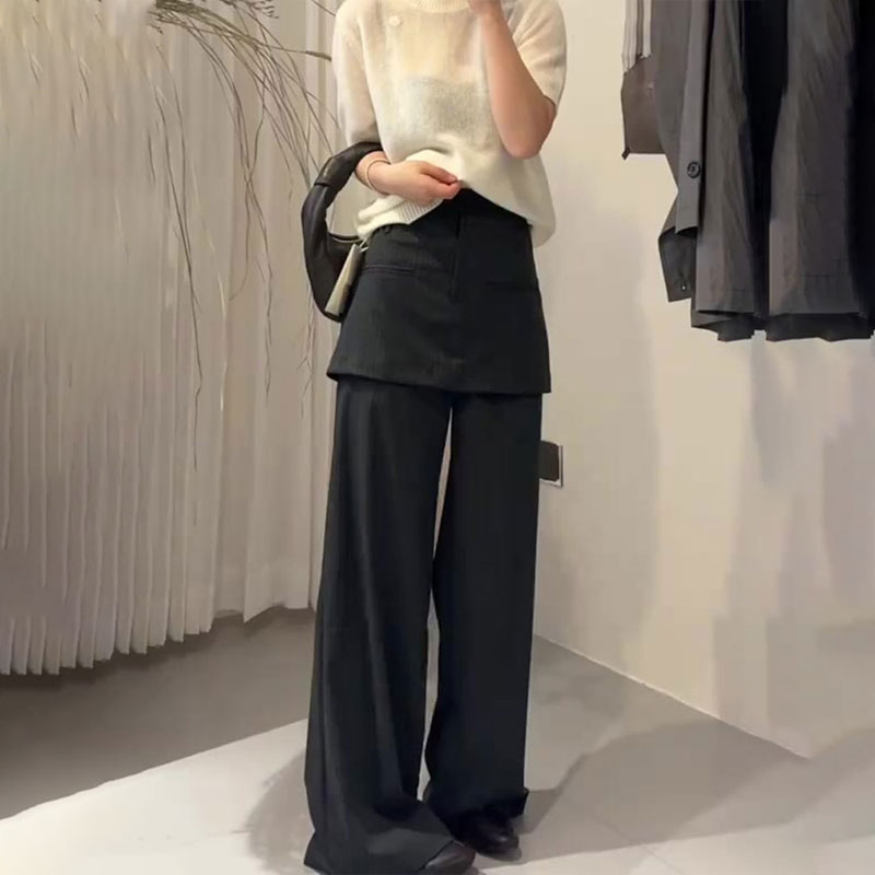 欧货定制黑色大码挡片式阔腿裤女