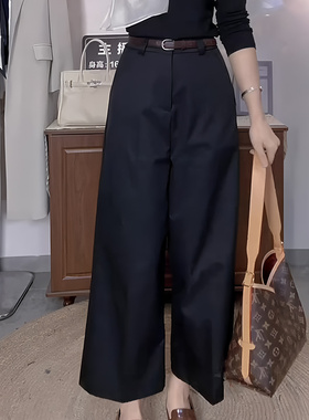 欧货高定黑色百搭宽松大码九分裤女2025冬季新款高级感显瘦阔腿裤