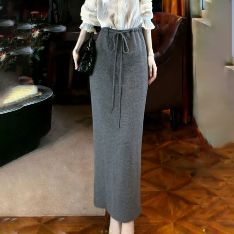 高端定制灰色毛呢大码半身裙女