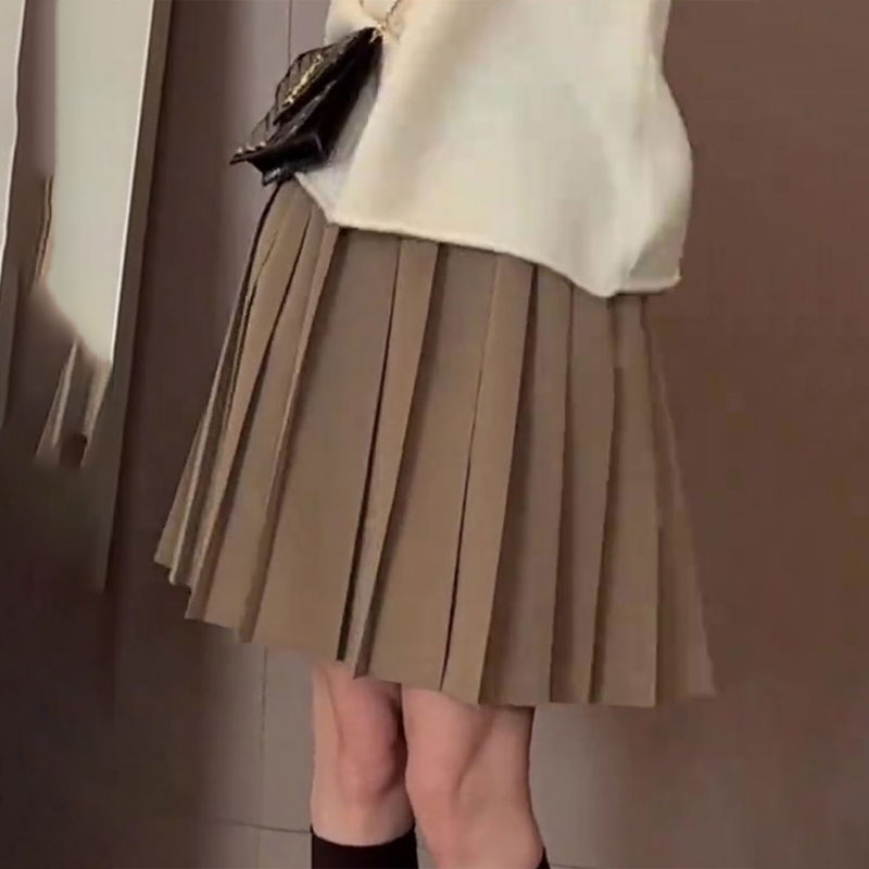 欧货高端卡其色大码半身百褶裙