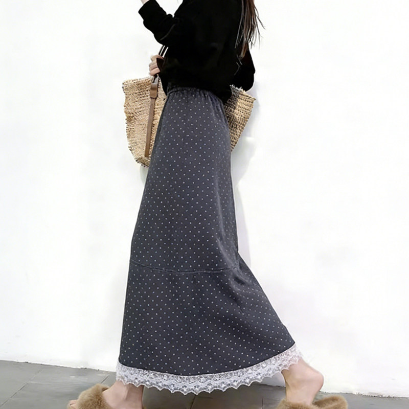 欧货高端定制灰色波点大码半身裙女2026早春新款蕾丝拼接A字裙子,女装/女士精品,大码半身裙,淘宝优惠券,粉丝福利购,淘宝优惠卷