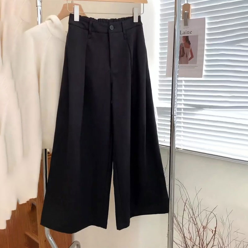 高端定制黑色褶皱大码阔腿西装裤