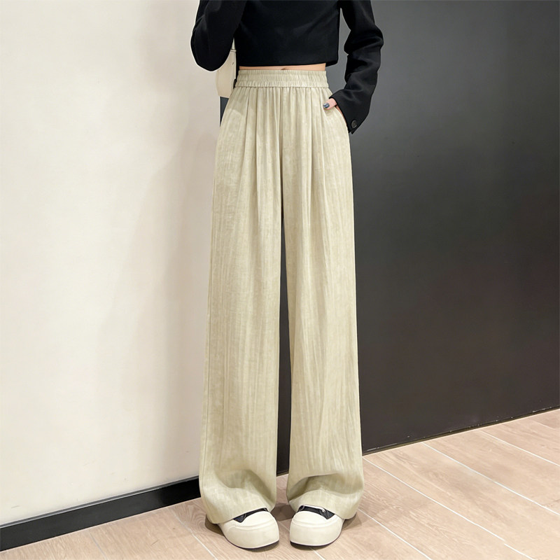 欧货高端定制米色雪纺大码阔腿裤女2026早春新款压褶休闲直筒裤子,女装/女士精品,大码裤装,淘宝优惠券,粉丝福利购,淘宝优惠卷