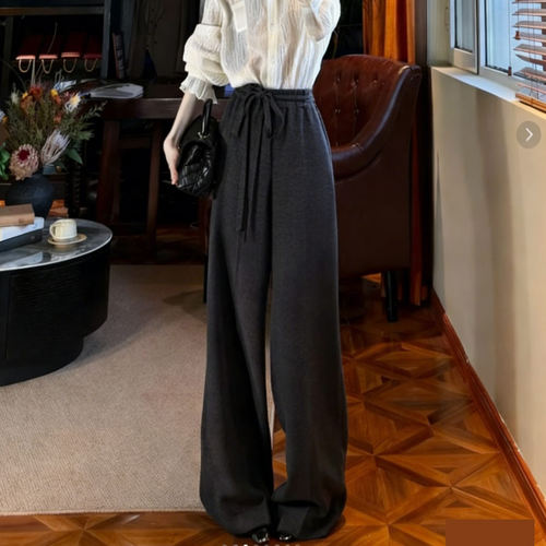 高端定制深灰色毛呢大码阔腿裤女