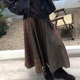 新款 欧货高端定制棕色拼接大码 半身裙女2025冬季 加厚小众大摆裙子