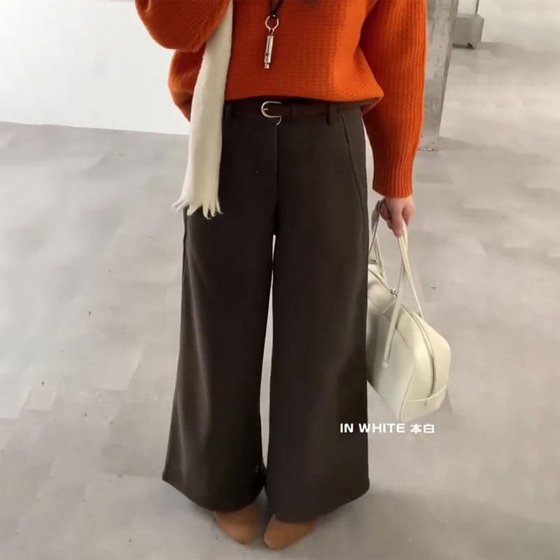 欧货高端定制棕色大码阔腿裤女