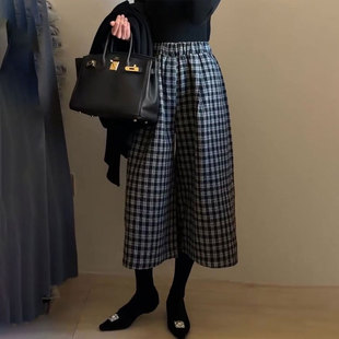 加厚慵懒风八分休闲裤 女2025秋冬新款 阔腿裤 欧货高端黑色格子大码
