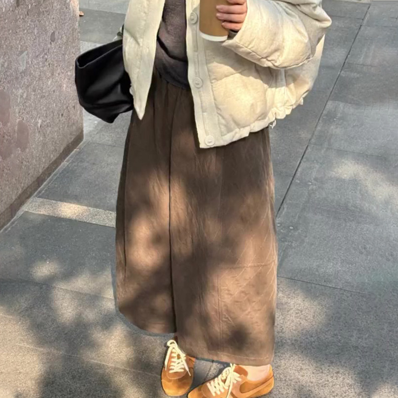 欧货高端定制奶咖色毛呢大码阔腿裤女2025冬季新款加厚慵懒休闲裤,女装/女士精品,大码裤装,淘宝优惠券,粉丝福利购,淘宝优惠卷