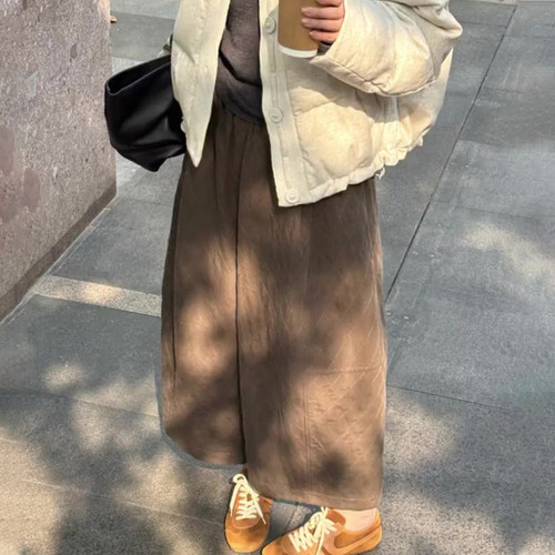 高端定制奶咖色毛呢大码阔腿裤女