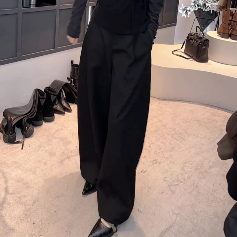 欧货高端定制黑色大码阔腿西装裤