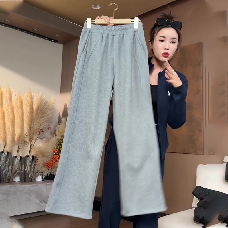 欧货高端定制浅灰色大码阔腿卫裤