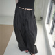 宽松舒适休闲长裤 黑色系带松紧腰设计感大码 新款 女2026夏季 阔腿裤