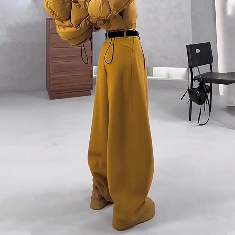 欧货高端定制姜黄色大码阔腿裤女