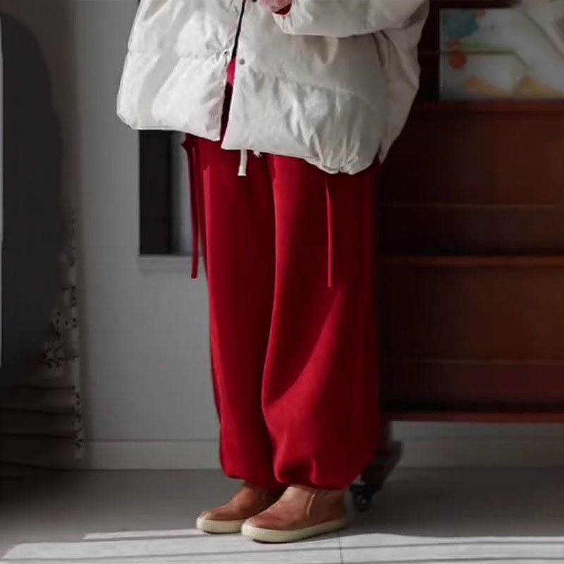 欧货高端定制红色大码阔腿裤女