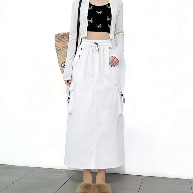 欧货高端定制白色松紧腰大码半身裙女2026早春新款工装风A字裙子,女装/女士精品,大码半身裙,淘宝优惠券,粉丝福利购,淘宝优惠卷