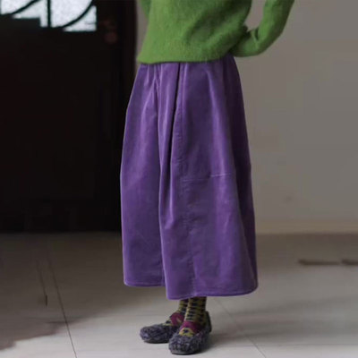 高端定制紫色灯芯绒大码阔腿裤女