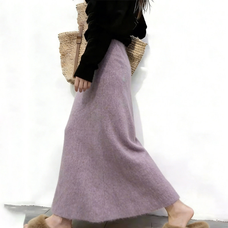 欧货高端定制浅紫色针织大码半身裙女2026早春新款温柔风A字裙子,女装/女士精品,大码半身裙,淘宝优惠券,粉丝福利购,淘宝优惠卷