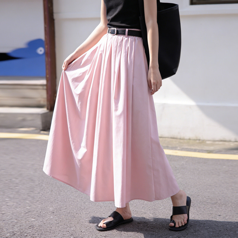 欧货高端定制粉色棉麻大码半身裙女2026早春新款高腰轻熟风大摆裙,女装/女士精品,大码半身裙,淘宝优惠券,粉丝福利购,淘宝优惠卷