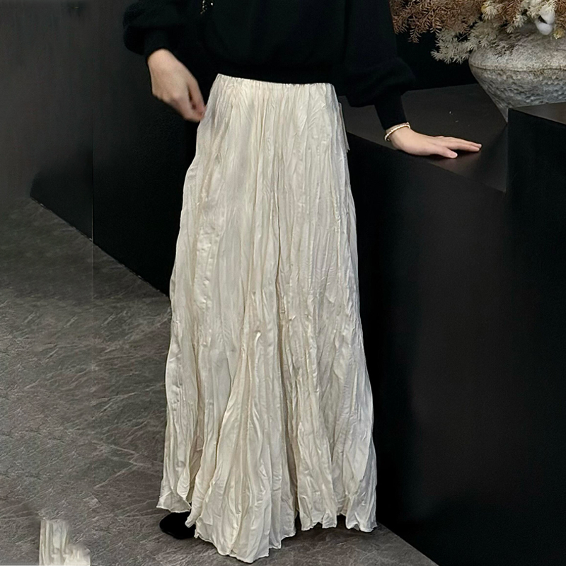 欧货高端定制米色压褶大码半身裙