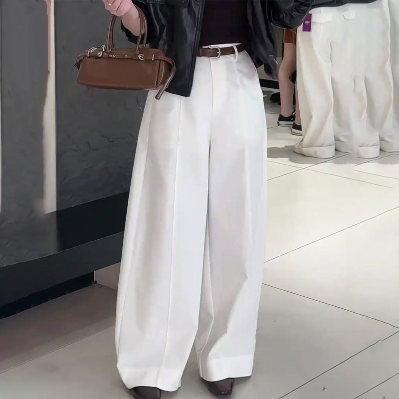 欧货高端定制白色大码阔腿西装裤