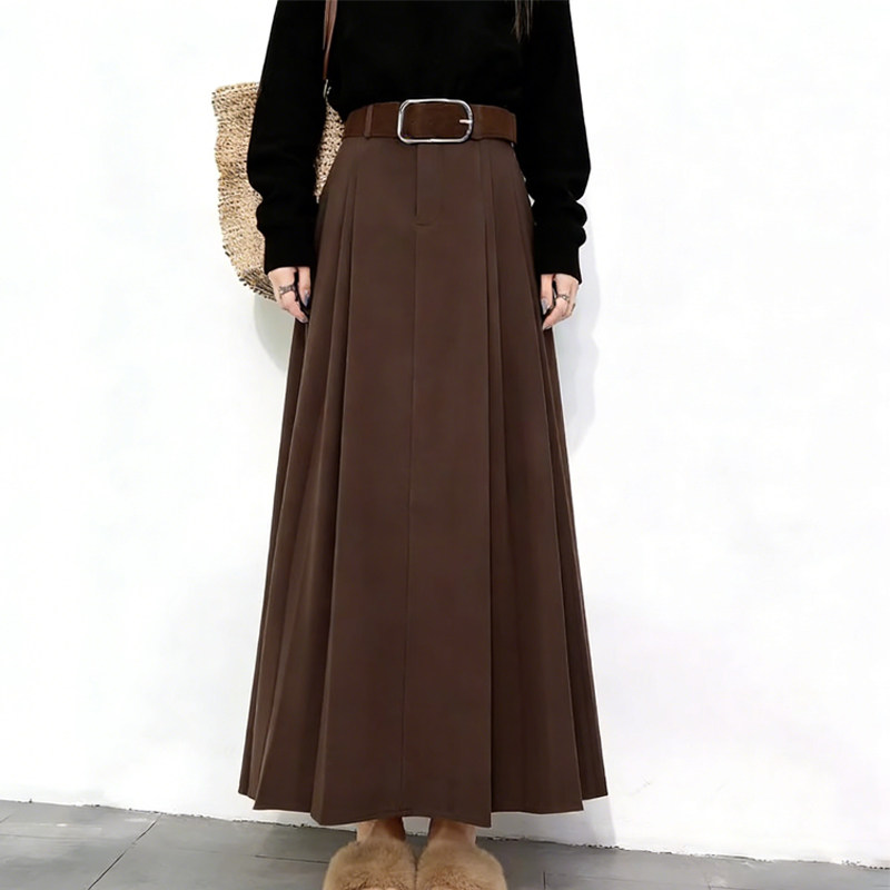 欧货高端定制棕色毛呢大码半身裙女2026早春新款轻熟优雅风百褶裙,女装/女士精品,大码半身裙,淘宝优惠券,粉丝福利购,淘宝优惠卷