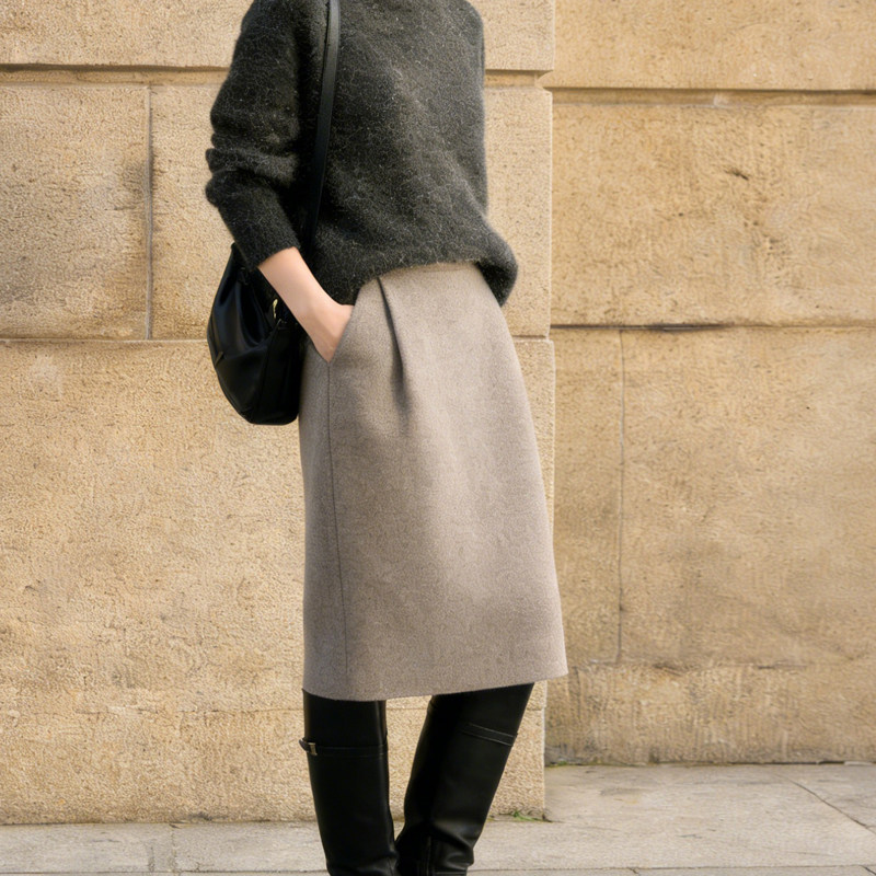 欧货高端定制燕麦色毛呢大码半身裙女2026早春新款轻熟风A字裙子,女装/女士精品,大码半身裙,淘宝优惠券,粉丝福利购,淘宝优惠卷