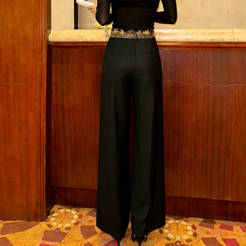 新中式高端定制黑色大码阔腿裤女2026早春新款高腰轻熟休闲直筒裤,女装/女士精品,大码裤装,淘宝优惠券,粉丝福利购,淘宝优惠卷