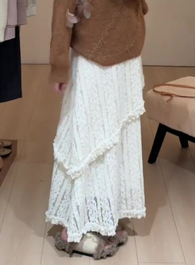 欧货高端定制白色蕾丝大码半身裙女2025冬季新款加厚浪漫风A字裙
