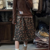 欧货高端定制深棕色大码 半身裙女2026早春新款 碎花减龄百搭A字裙