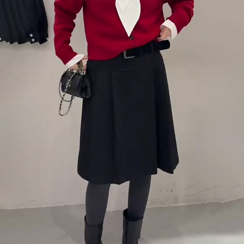 高端定制黑色褶皱大码半身裙女