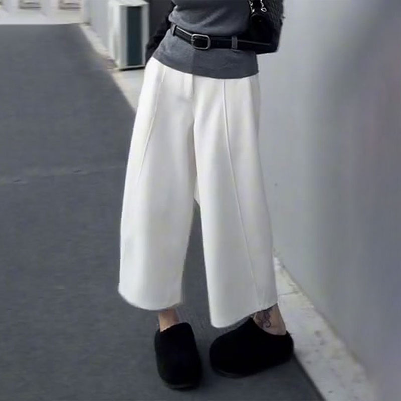 欧货高端毛呢白色大码阔腿裤女