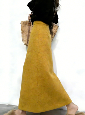 欧货高端定制黄色毛呢大码半身裙女2025冬季新款加厚轻熟风A字裙