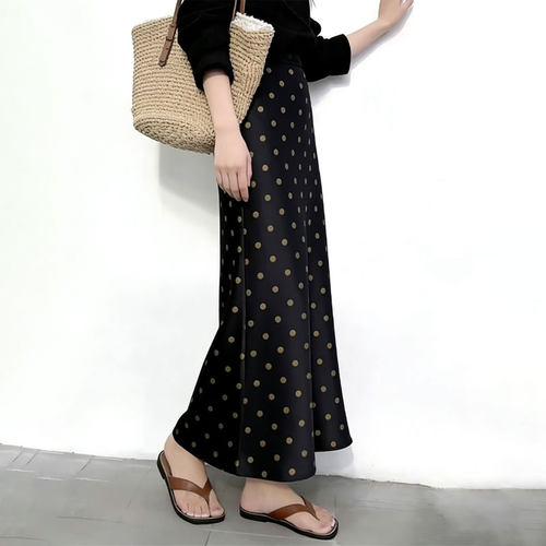 高端定制藏青色波点大码半身裙女