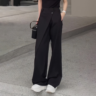 休闲松弛感长裤 小众设计黑色高腰遮肉不规则西装 新款 女2025秋季 裤