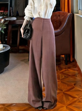 欧货高端定制粉红色大码阔腿裤女2025冬季新款加厚慵懒休闲直筒裤