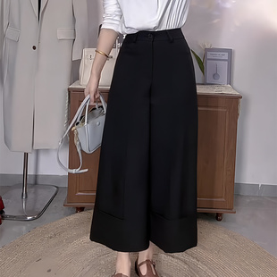 宽松阔腿裤 女2025秋季 新款 欧货正品 九分裤 大码 休闲风西装 黑色时尚