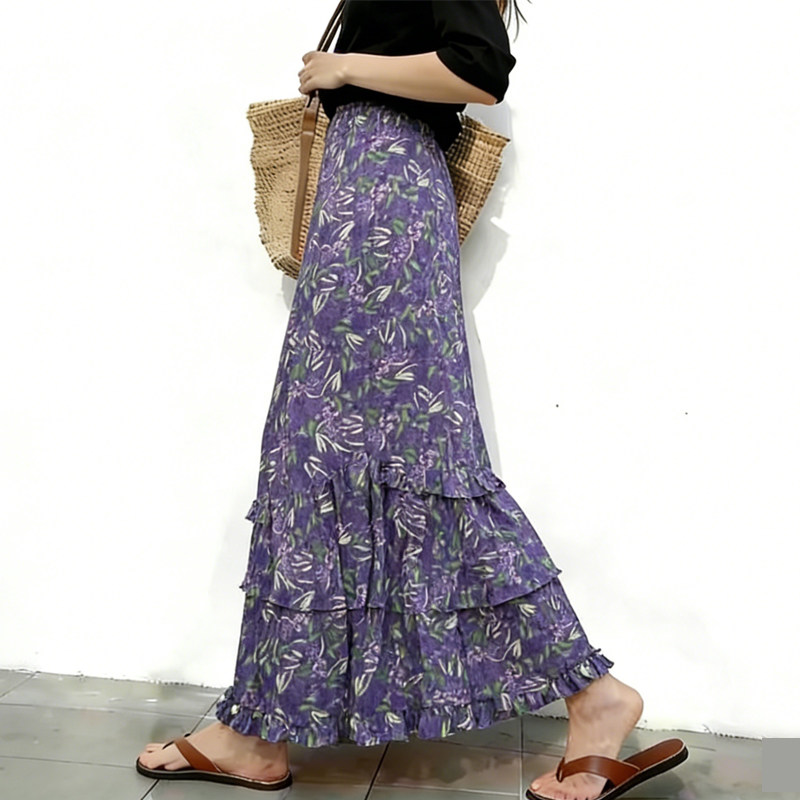 欧货高端定制紫色雪纺大码半身裙女2026早春新款温柔风碎花蛋糕裙,女装/女士精品,大码半身裙,淘宝优惠券,粉丝福利购,淘宝优惠卷