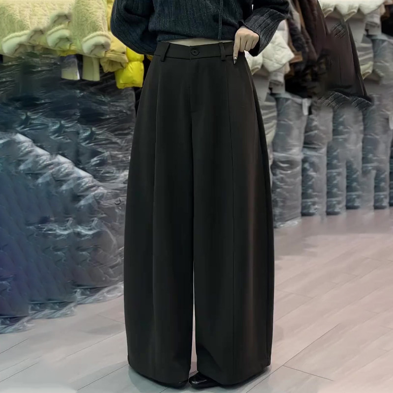 欧货高端定制黑色毛呢大码阔腿西裤女2025冬季新款加厚垂感休闲裤,女装/女士精品,大码裤装,淘宝优惠券,粉丝福利购,淘宝优惠卷