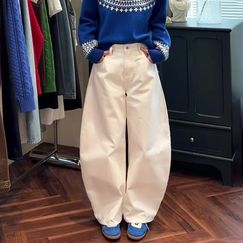 高端定制白色松弛感大码阔腿裤女