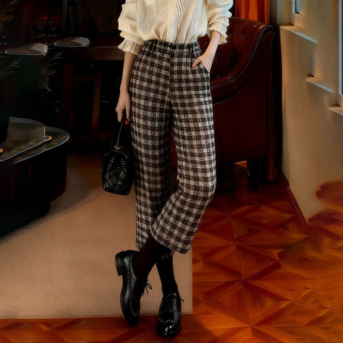 欧货高端定制格子大码阔腿裤女