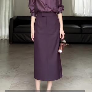 紫色大码长款半身裙女2024年早秋新款高腰显瘦轻奢百搭舒适开叉裙